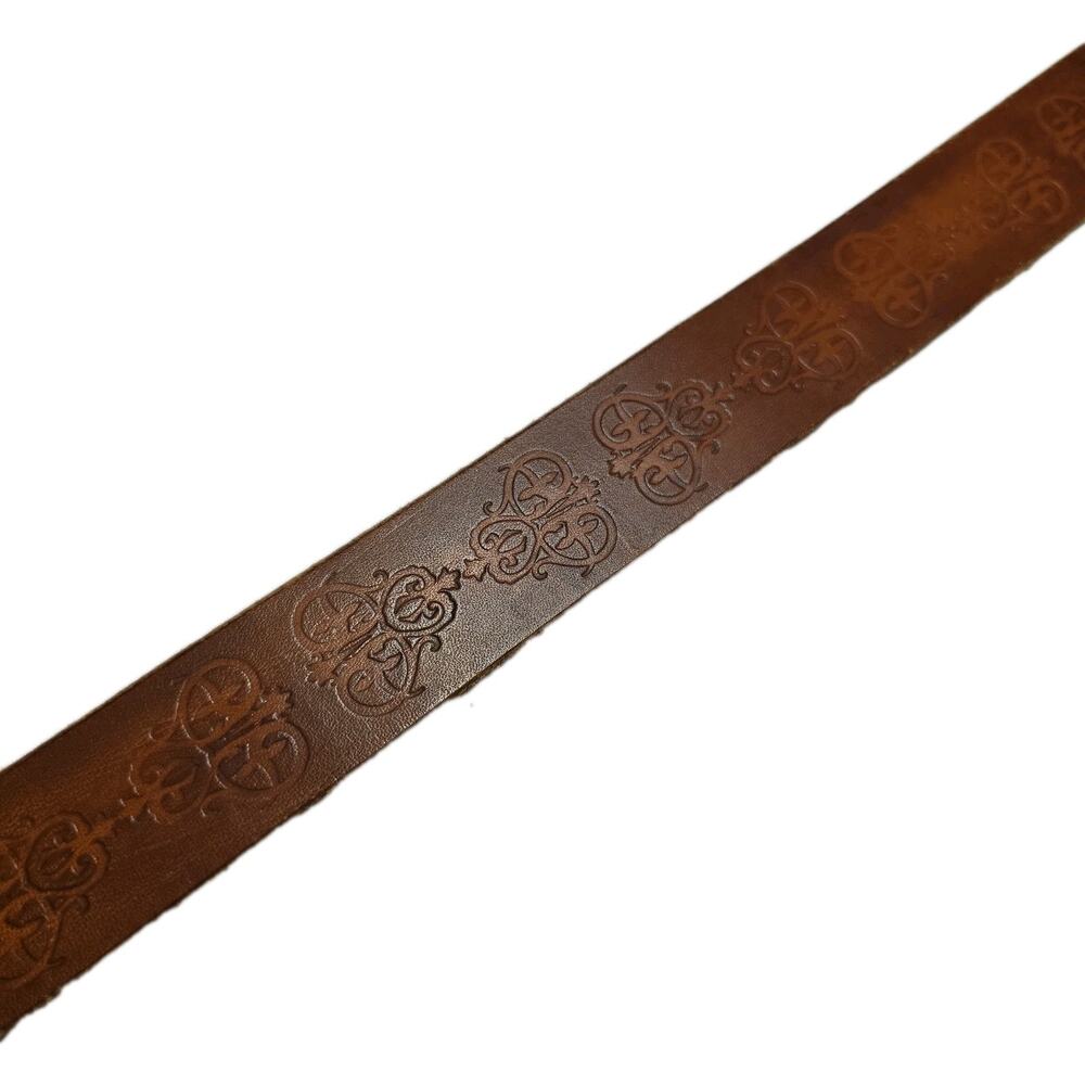 Handmade Brown Crest Embossed Leather Western Belt - Size 28 No Buckle NEW